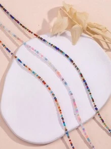 3pcs Handmade Beaded Women's Necklace Set, Bohemian Style Beach Pearl Collarbone Chain