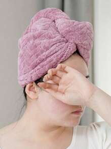 1 件装珊瑚绒超细纤维纯色干发帽，吸水，返校发帽