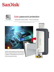Sandisk USB3.1 FLASH DRIVE Push-And-Pull 2 In 1 OTG TYPE-C 64GB 128GB PENDRIVE Max Read Speed 150MB/S