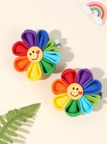 2pcs/Pack Girls Cute Rainbow Color Smile Petal Flower Hair Clip, Alligator Clip Hair Clip Suitable For Fine Hair Children Hair Accessories
