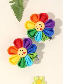2pcs/Pack Girls Cute Rainbow Color Smile Petal Flower Hair Clip, Alligator Clip Hair Clip Suitable For Fine Hair Children Hair Accessories