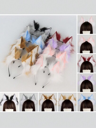 Diadema con orejas de gato esponjosas de 9 colores, diadema con orejas de animal hecha a mano, nueva diadema con orejas de zorro estilo Lolita, accesorio para el cabello para cosplay, fiesta y Halloween