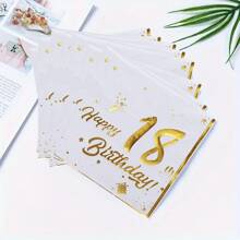 33*33cm 20 件双层金箔印刷“生日快乐”18/20/30/40/50/60 岁餐巾，适用于生日派对和周年纪念派对装饰、圣诞节