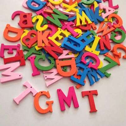 100 unidades/pacote de alfabeto e número inglês de madeira colorida mista, com/sem furos, quebra-cabeça educacional faça você mesmo, acentos decorativos, melhores presentes