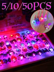 50/10/5PCS Halloween Glowing Ring LED Light Pumpkin Ghost Skull Rings Halloween Party Decoration Finger Rings Toys For Kids Gift(Random Mix) - Halloween - View 1