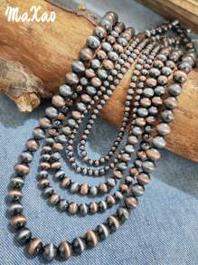 女士复古西部乡村串珠项链，牛仔风格，适合分层佩戴，非常适合度假，店内还有更多热卖商品 - 混合色 - 查看 11