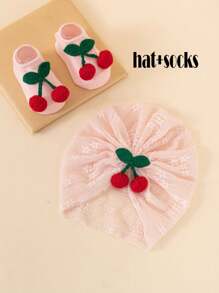 1 Set Baby Girl Cute Cherry Lace Hollow Out Sunhat And Socks, Fresh Style For Spring/Summer - 1PC - View 4