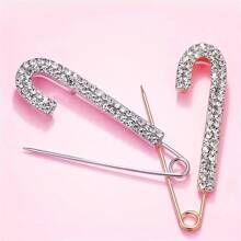 2pcs Elegant Golden And Silvery Rhinestone Sweater Cardigan Pin Brooch - Luxurious Simple Design For High-End Fashion - Oversized For Statement Look, Securely Fixed, Perfect For Exuding Confident Elegant