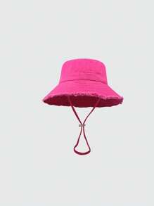 1PC 时尚女士宽边渔夫帽夏季沙滩遮阳帽粉色多巴胺颜色毛边设计适合男女四季佩戴