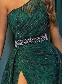 1 pieza Accesorio de moda hecho a mano para vestido de novia versátil, cinturón de cintura cruzada de malla plateado brillante y cristal para mujer