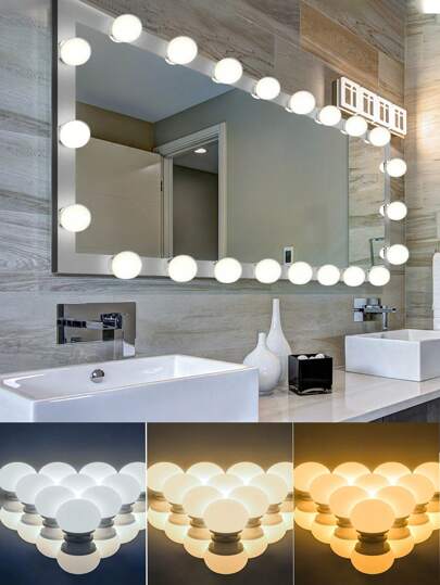 1入組多尺寸USB三色鏡前燈LED化妝燈，可調節的梳妝鏡燈，2LED*4LED*6LED*8LED*10LED*12LED*14LED*16LED