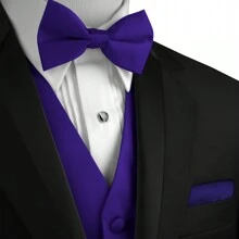 Sizes XS To 6XL Men's 3-Piece Tuxedo Vest Set – Satin Waistcoat With Bow Tie And Pocket Square For Wedding, Prom, Formal Events - 紫色 - 查看 4