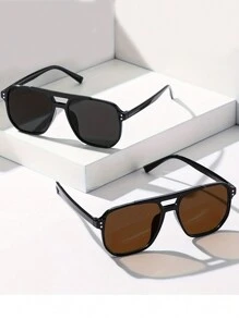 2 piezas Gafas de moda con doble puente y marco ovalado, ideal para adolescentes, viajes, exteriores y playa, gran opción de regalo