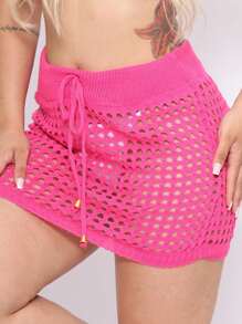 Women Sweater Skirts - 玫紅色 - 查看 1