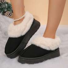 Women's Suede Ankle Moccasin Boots Waterproof Anti-Slip Thick Sole Indoor Warm Snow Boots - 黑色 - 查看 3
