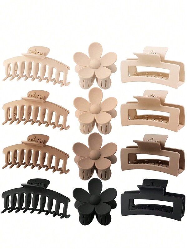 12/4/1pc Large 11cm/4.33in Black, White, Khaki, Brown Floral Square Dragon Claw Shaped Lightweight Plastic Hair Clips, Elegant, Minimalist, Simple, Versatile Hair Accessories For Daily, Casual, Party, Work, Vacation, Hairstyling,Hair Claw,Claw Clips,Hair Jaw Clip,Hair Clutch, School Stuff, College