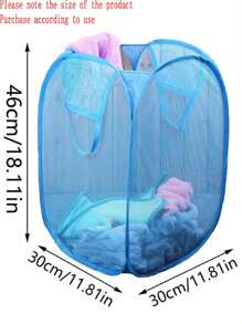 Mesh Pop Up Square Laundry Basket Storage Toy Organizer Bag Collapsible Clothes Baskets For Dorm - Pink - View 2