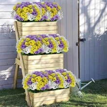 3支人造三色紫罗兰、雏菊、紫色花朵，适用于家居、婚礼、厨房、花园、餐桌装饰、室内/室外、礼品、生日、毕业典礼、秋季装饰