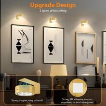 3Pcs Picture Light Battery Operated, 13 RGB Color Magnetic Led Art Display Light For Picture Frame Artworking, Wireless Painting Light With Remote Control, Party Home Wall Decor Puck Light , Gold-RGB - RGB - 查看 6