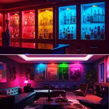 3Pcs Picture Light Battery Operated, 13 RGB Color Magnetic Led Art Display Light For Picture Frame Artworking, Wireless Painting Light With Remote Control, Party Home Wall Decor Puck Light , Gold-RGB - RGB - 查看 3