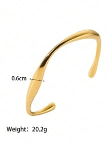 1 件时尚夏季中性金色不锈钢弹性几何手镯，女士珠宝礼物 - 金色 - 查看 3