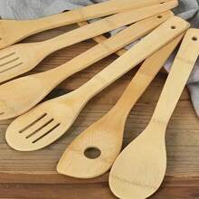 1/6pcs Bamboo Cooking Utensils Set - Includes Spoonula, Slotted Spoon,Shovel, And Spatula - Perfect For Nonstick Pans And Woks