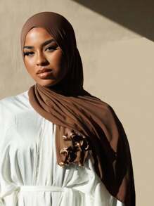 1pc Women Solid Jersy Hijab Modal Soft Headscarf With Frill Trimmed Decor Scarves For Women, Suitable For Daily Use In Arab Style Headband For Abaya