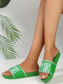 Nuevas chanclas de verano 2024 blancas, suaves, cómodas y de moda para la playa, uso doméstico con absorción de impactos, minimalistas y antideslizantes para el baño - Verde - Ver 3
