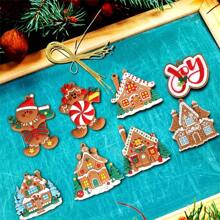 8 pièces Pendentif décoratif de maison de Noël, décoration de chaumière en pain d'épices - Conception d'arbre de Noël et d'homme en pain d'épices, ajoutant une atmosphère sucrée à votre sapin de Noël ! Cadeau pour Noël, Halloween, Thanksgiving, Pâques, décoration de maison, décoration de chambre, décoration murale