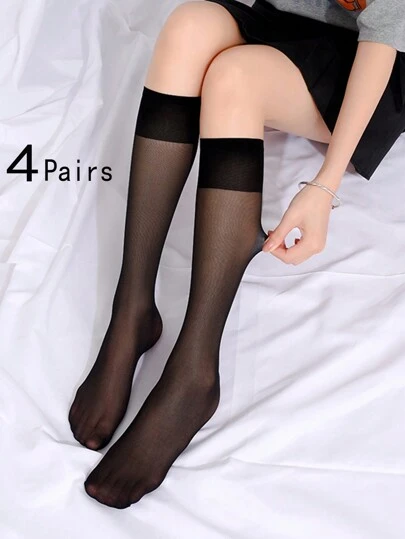 4pairs Women's Transparent Nylon Socks, Summer Thin Mid-Calf JK Socks, Long/Short/Ankle Stockings, INS Style, Korean Fashion, Cozy