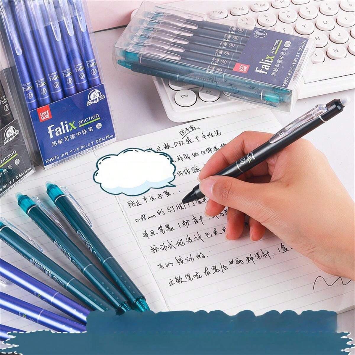 1 boîte de 12 stylos à bille effaçables à bouton poussoir neutres, 0,5 mm, style simple pour l