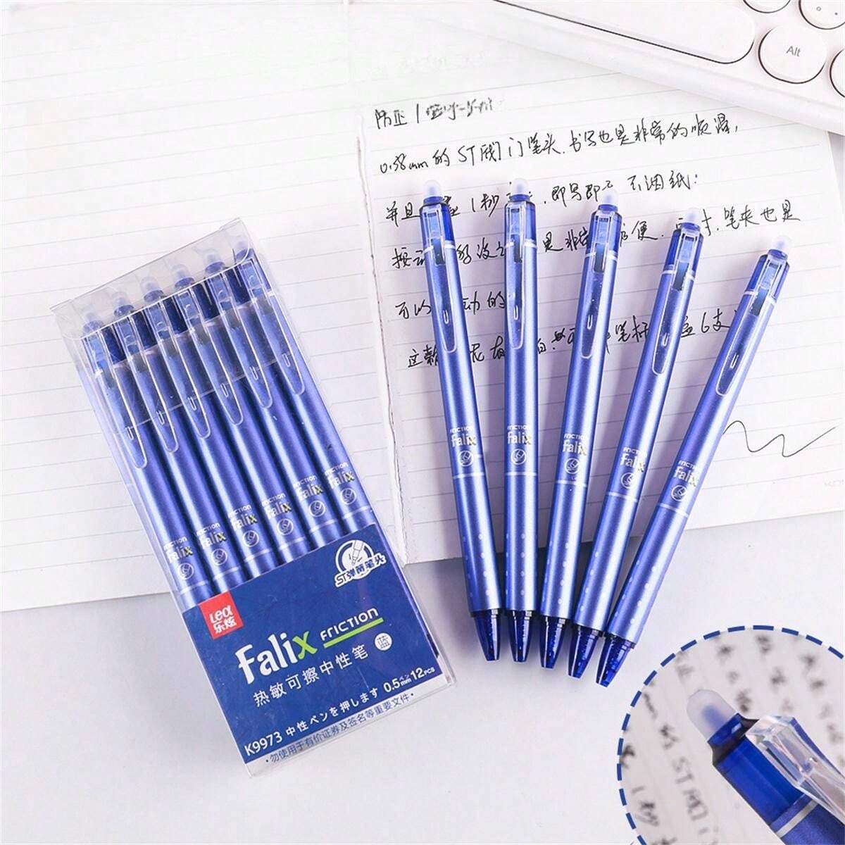 1 boîte de 12 stylos à bille effaçables à bouton poussoir neutres, 0,5 mm, style simple pour l