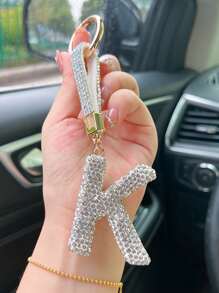 1PC Mini Glitter Rhinestone Bag Charm - Car Keychain, Letters A-Z Bag Charm, Fashion, Personalized, Suitable For Carnival, Stylish Travel Accessories, Festival And Christmas Gifts For Ladies And Boys Elders - Silver - View 4