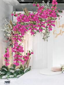 1 PIEZA Planta colgante artificial de seda, flor de buganvilla, corona triangular de flor de ciruelo adecuada para decoración de primavera y otoño al aire libre, arco de boda, pared, jardín, porche, decoración del hogar - 1 colgante de ratán de buganvilla. - Ver 12