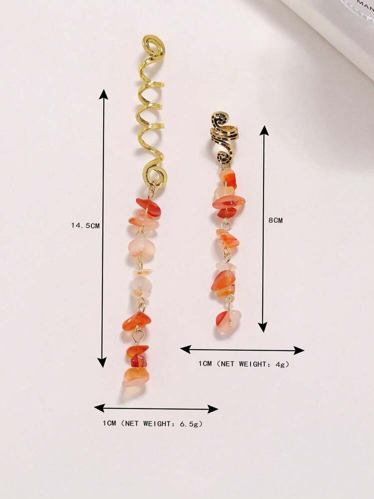 2pcs/6pcs Set Bohemian Style Stone Decor Hair Scrunchies, For Hair Accessories, Hair Clips, Student Supplies, Hair Decorations, Head Accessories, Hairpin - Green - View 9