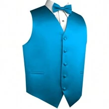 Sizes XS To 6XL Men's 3-Piece Tuxedo Vest Set – Satin Waistcoat With Bow Tie And Pocket Square For Wedding, Prom, Formal Events - 藍色 - 查看 2