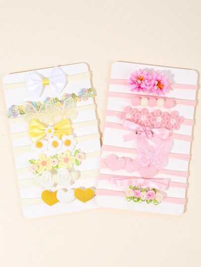 8pcs Pink Yellow Headbands For Baby Adorable Embroidery Floral Mesh Butterfly Decor Hairbands Solid Color Elastic Nylon Hair Bands Corduroy Heart Bands Solid Color Grosgrain Hair Bow Hairbands Kids Baby Hair Accessories