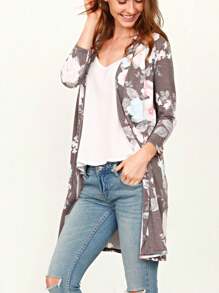 Boho Retro Light Weight Kimono Style Floral Tie Dye Long Cardigan Small To 3 XL - Dark Grey - View 3