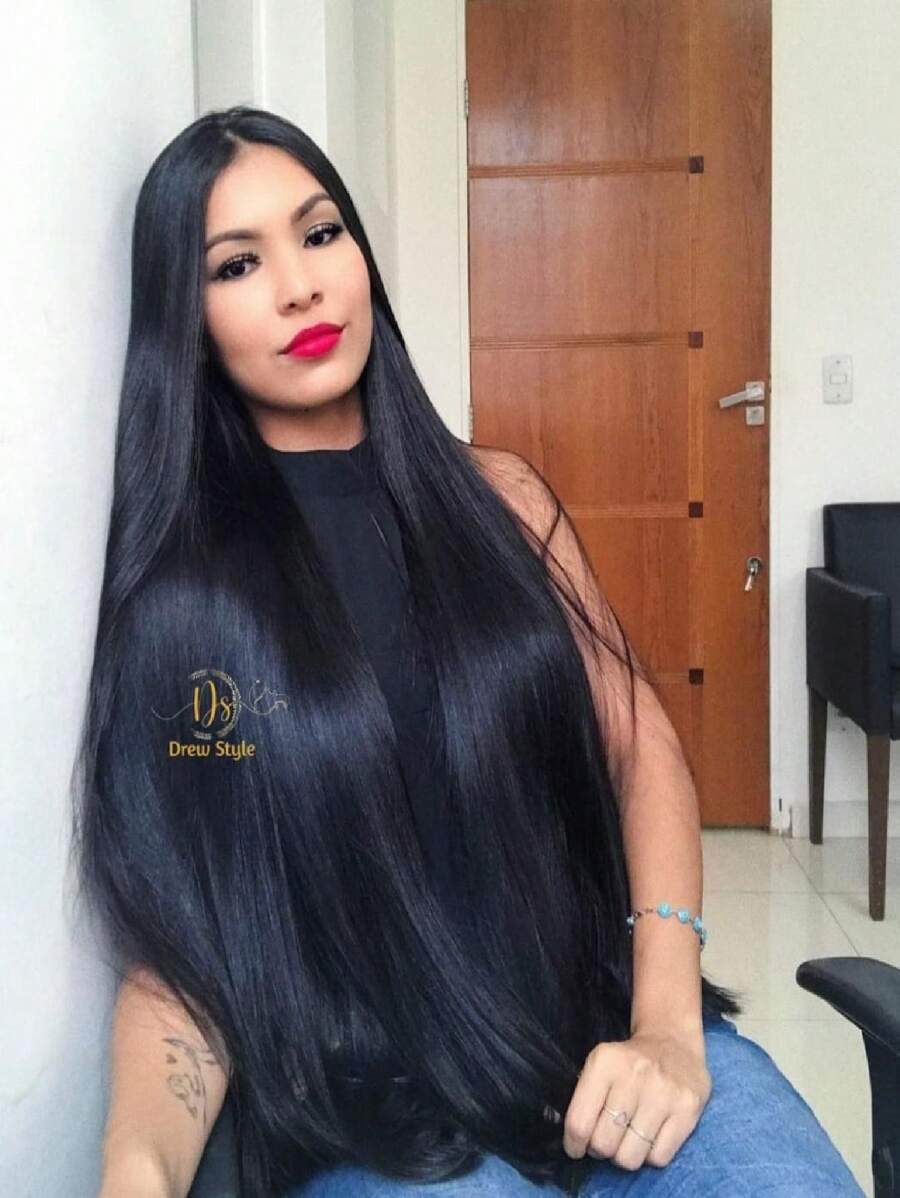Cabelo liso Bio Vegetal Mega Hair Em Tela P/ Entrelace Cabelo Humanizado Nívea 300Gramas 75Cm - PRETO