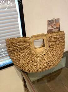 Gusure Bag Summer Woven Large Capacity Purse And Handbag Basket Bags Fashion Travel Shoulder Shopper Totes,Tready Crescent Moon Bag For Women, Straw Purse, Straw Beach Bag, Beach Necessities, Beach Essentials,Beach Stuff & Summer Essentials, Holiday Essentials,Perfect For Travel, Vacation, Holiday & Beach