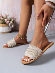 Early Autumn/Spring New Retro Bohemian Women's Beach Flat Slip-On Sandals With Feminine And Gentle Touch - Màu be - Xem 3