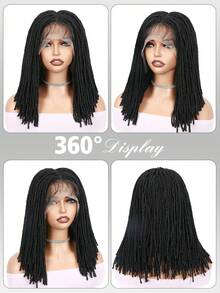 合成脏辫假发，全蕾丝假发，带婴儿发，14英寸仿脏辫假发，女士扭辫假发，双层蕾丝内网细密脏辫，低温丝合成假发，女士日常佩戴无结扭辫假发 - 黑色 - 查看 8