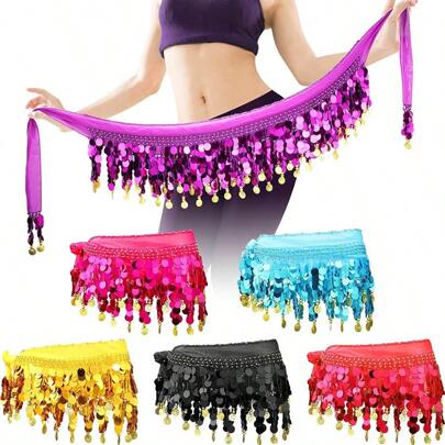 Outfits Magdans Glitter Paljetter Tofsskjolar, Fashionabla Dansande midjebältskjolar För Magdans