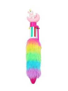 1pc Rainbow Plush Unicorn Toy Writing Pen, Cartoon Decoration, Button Press Stationery For Student Study, Journal Gift Accessory - Multicolor - View 11