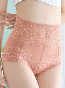 1pc Lace Floral Decor Sexy Sports Slimming & Tummy Control Leggings, Breathable Shaping Beauty Pants, Women Butt Lifting Tights, Base Layer Pants, Waist Slimming Bottoms Gym Accessories - Coral Pink - View 6