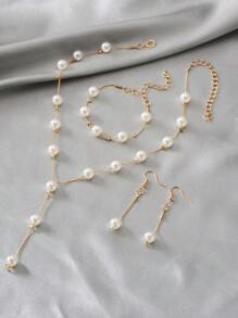 4pcs Faux Pearl Decor Jewelry Set - Yellow Gold - View 3