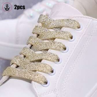 1pair Iridescent Pearl Shoelaces, Flat Colorful Athletic Casual Sneaker Laces