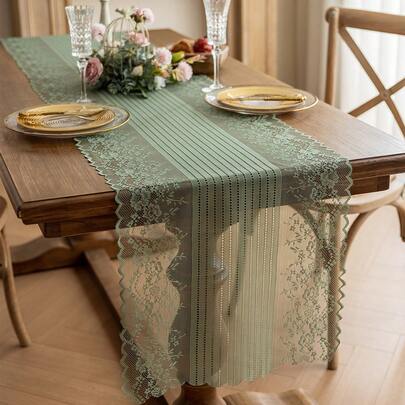 1pc Lace Table Runner, Home Decor, Suitable For Wedding, Restaurant, Living Room, Family Gathering, Party, Dinner Table Decoration, Washable And Reusable