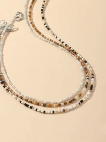 3pcs Handmade Beaded Women's Necklace Set, Bohemian Style Beach Pearl Collarbone Chain