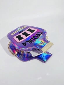 Y2K Street Style Holographic Glitter Wine Bottle Shaped Shoulder Bag, Novelty Bag, Creative Reflective Personalized Embroidered Letter Crossbody Bag For Women - Purple - View 8